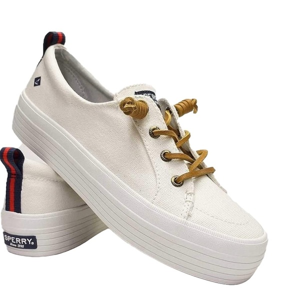 Sperry Topsiders Women Crest Vibe Platform Sneakers White Leather Laces 6 NEW - Picture 1 of 8